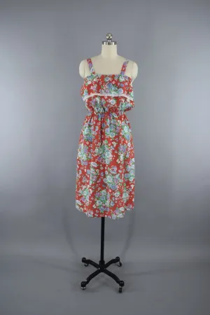 1980s Vintage Red Floral Print Sundress