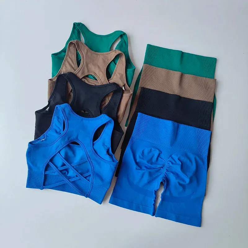 2 PCS Women's Seamless Yoga Set High Waist Sports Shorts