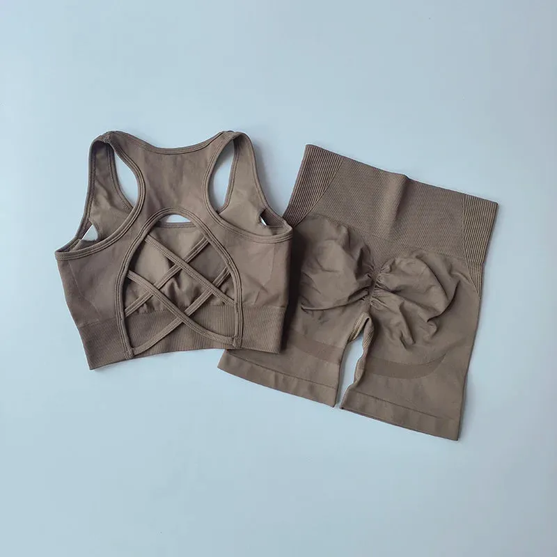 2 PCS Women's Seamless Yoga Set High Waist Sports Shorts