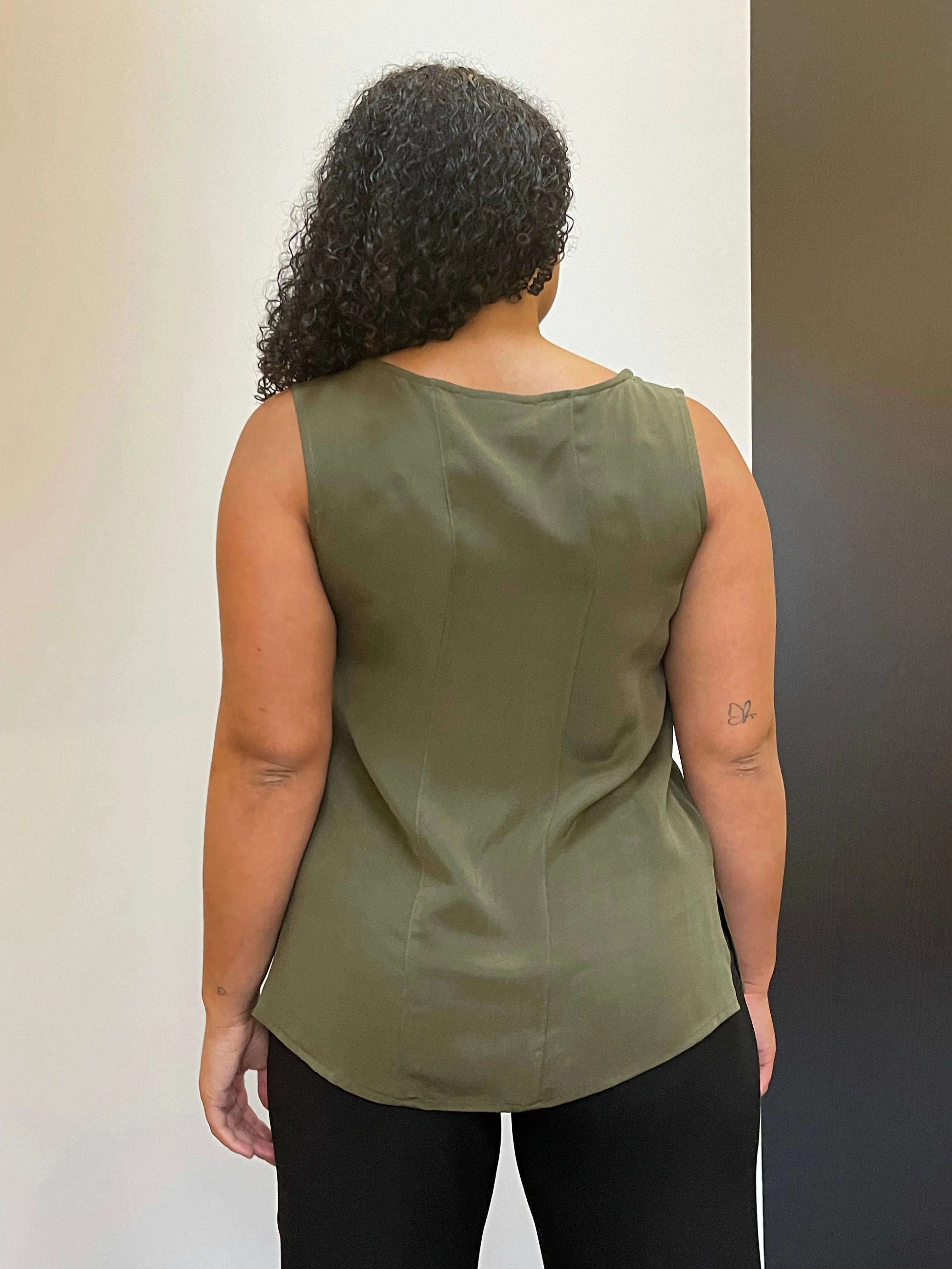80s Olive 100% Silk Tank - M