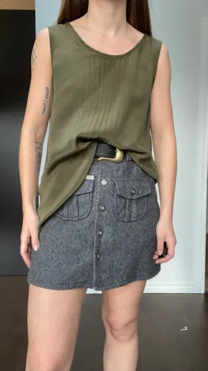 80s Olive 100% Silk Tank - M