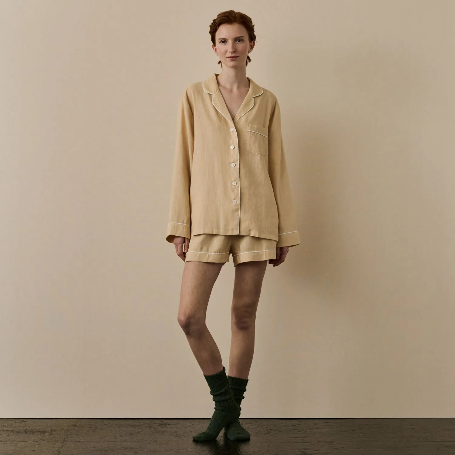 Almond Linen Women's Pyjama Shorts Set
