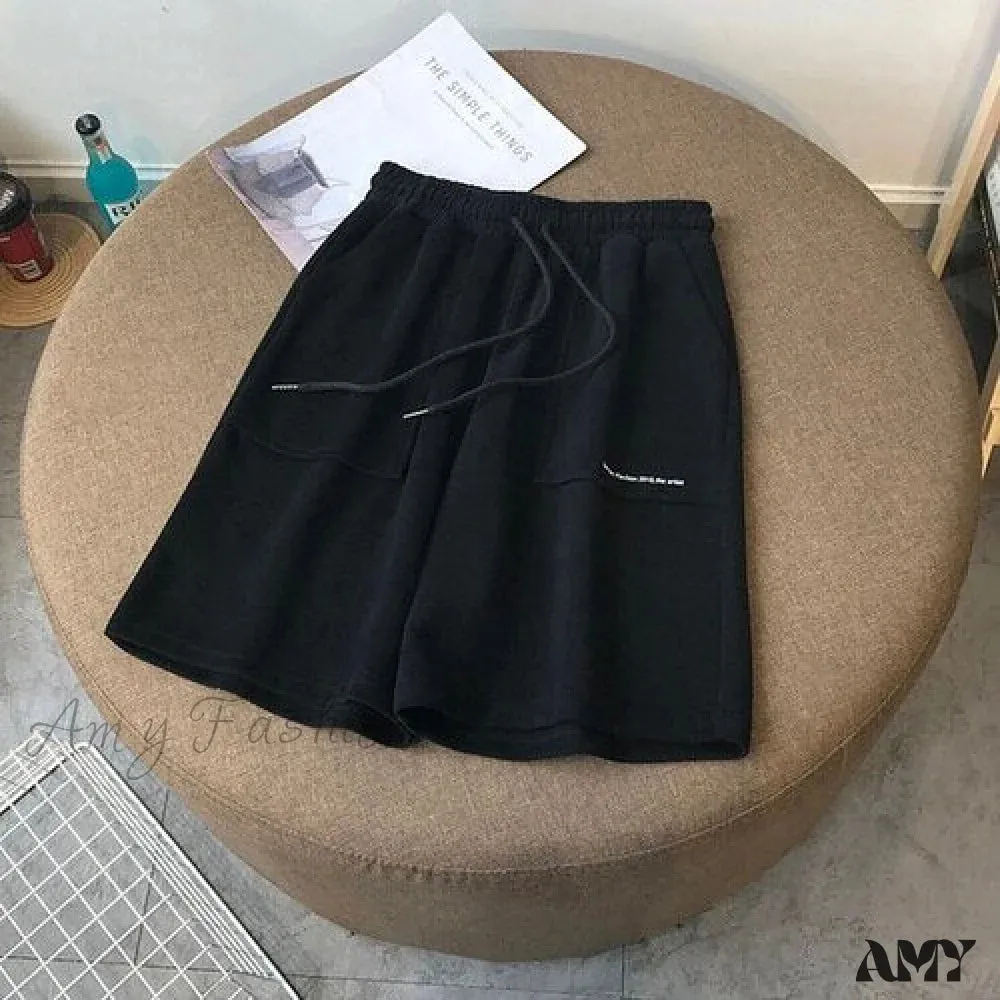 Amy Fashion - Knee Length Pants Drawstring Korean Shorts