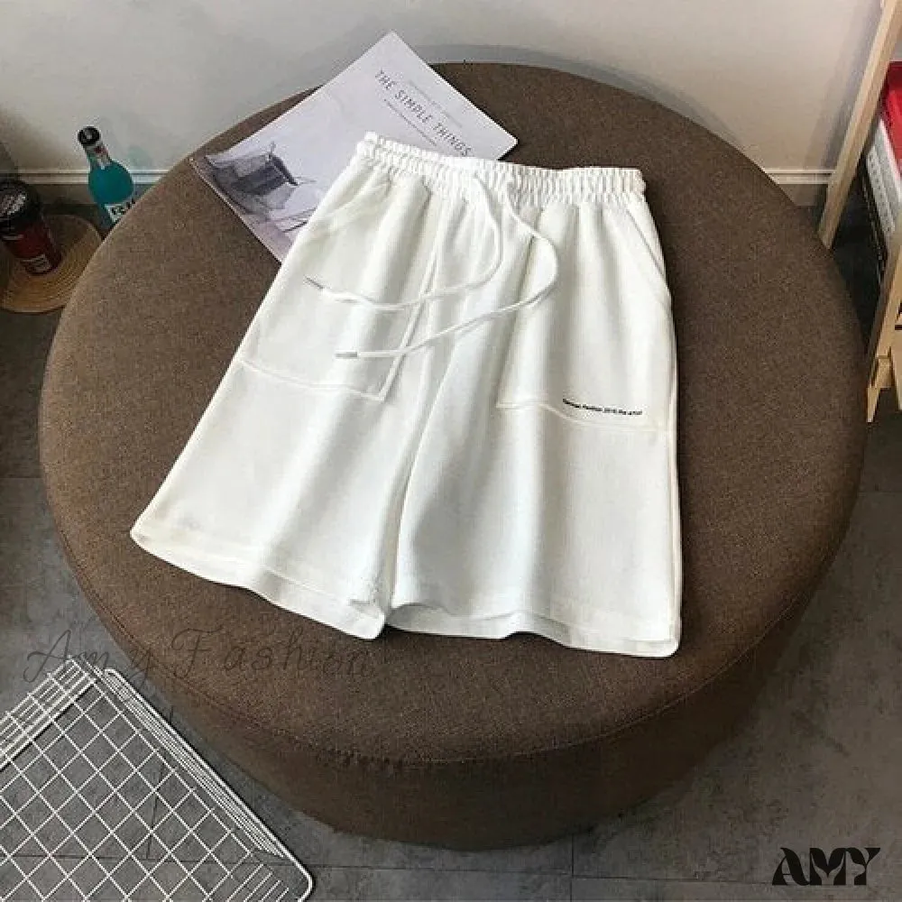 Amy Fashion - Knee Length Pants Drawstring Korean Shorts