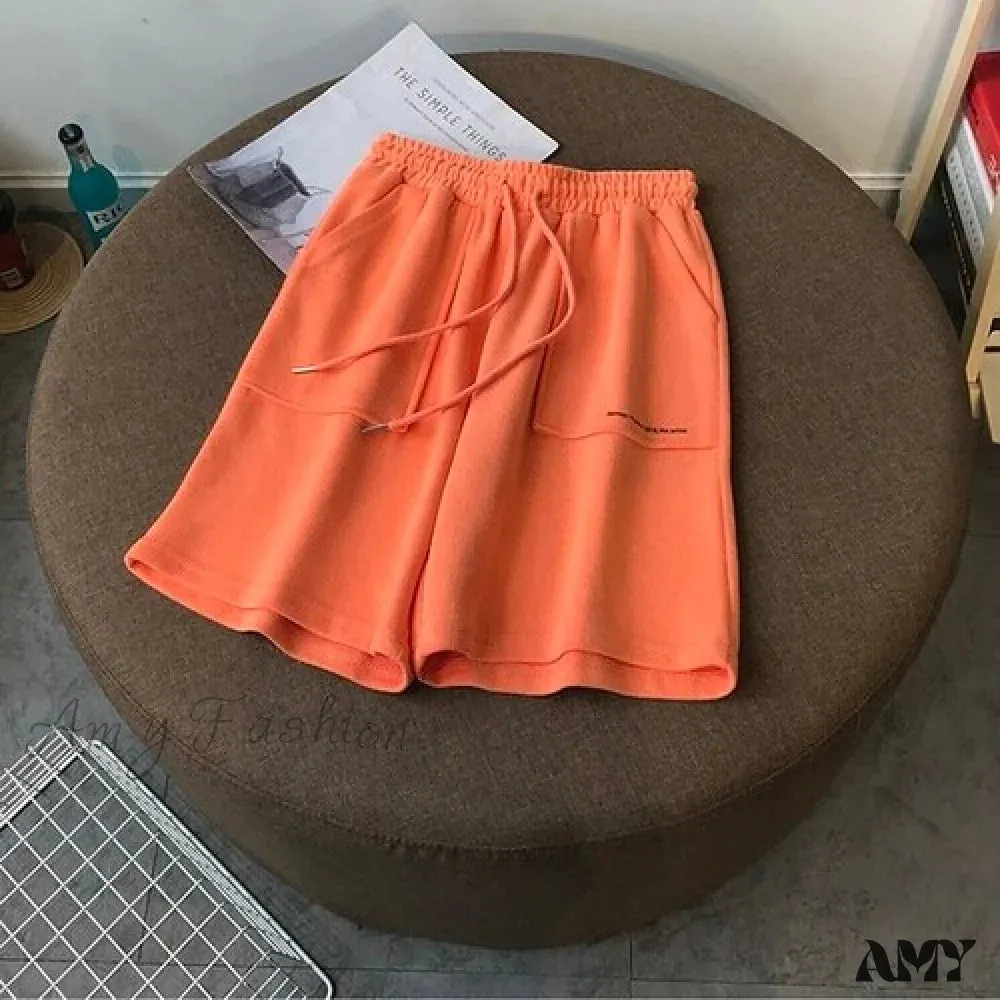 Amy Fashion - Knee Length Pants Drawstring Korean Shorts