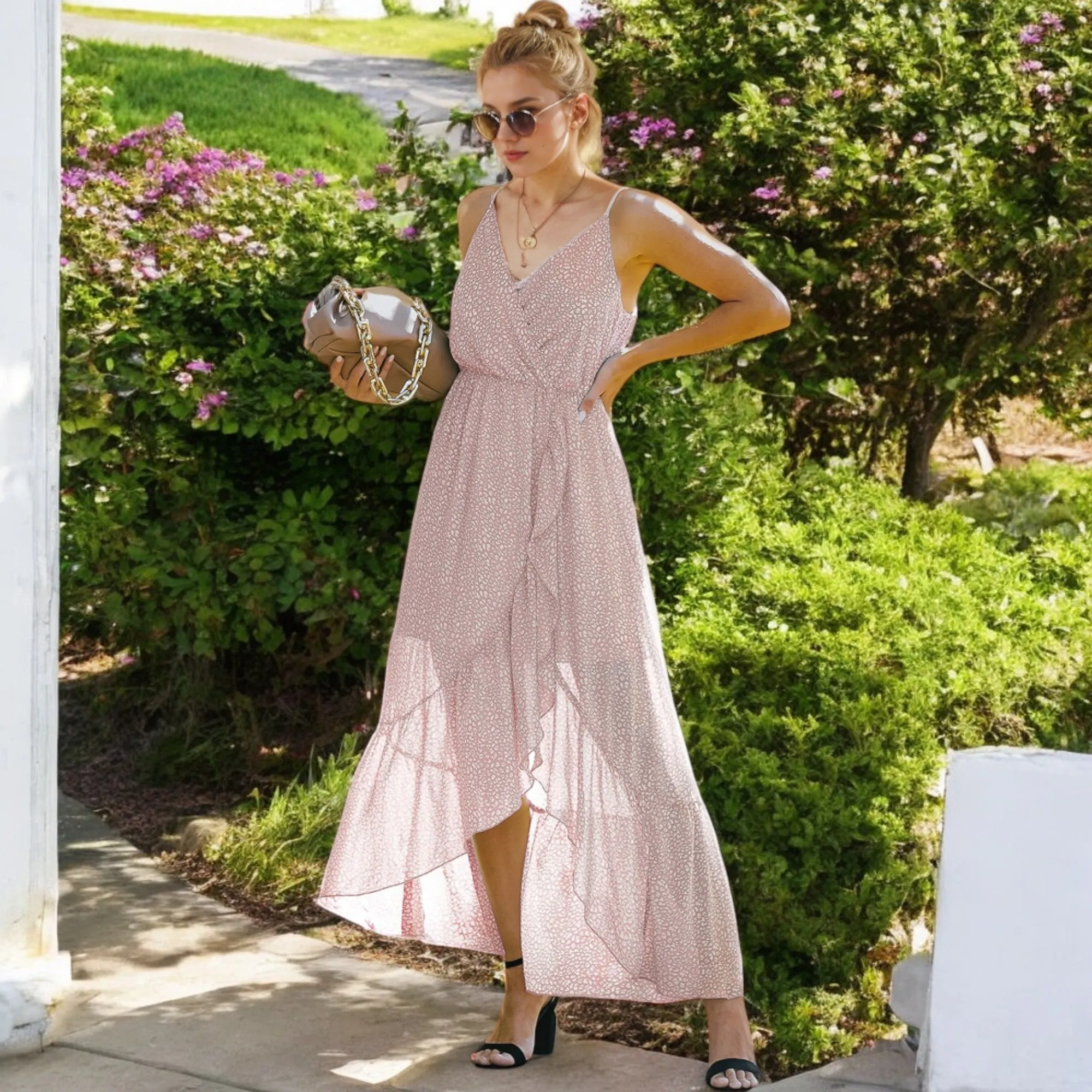 Anna-Kaci Women's Sleeveless V-Neck Wrap Maxi Dress with High-Low Hem