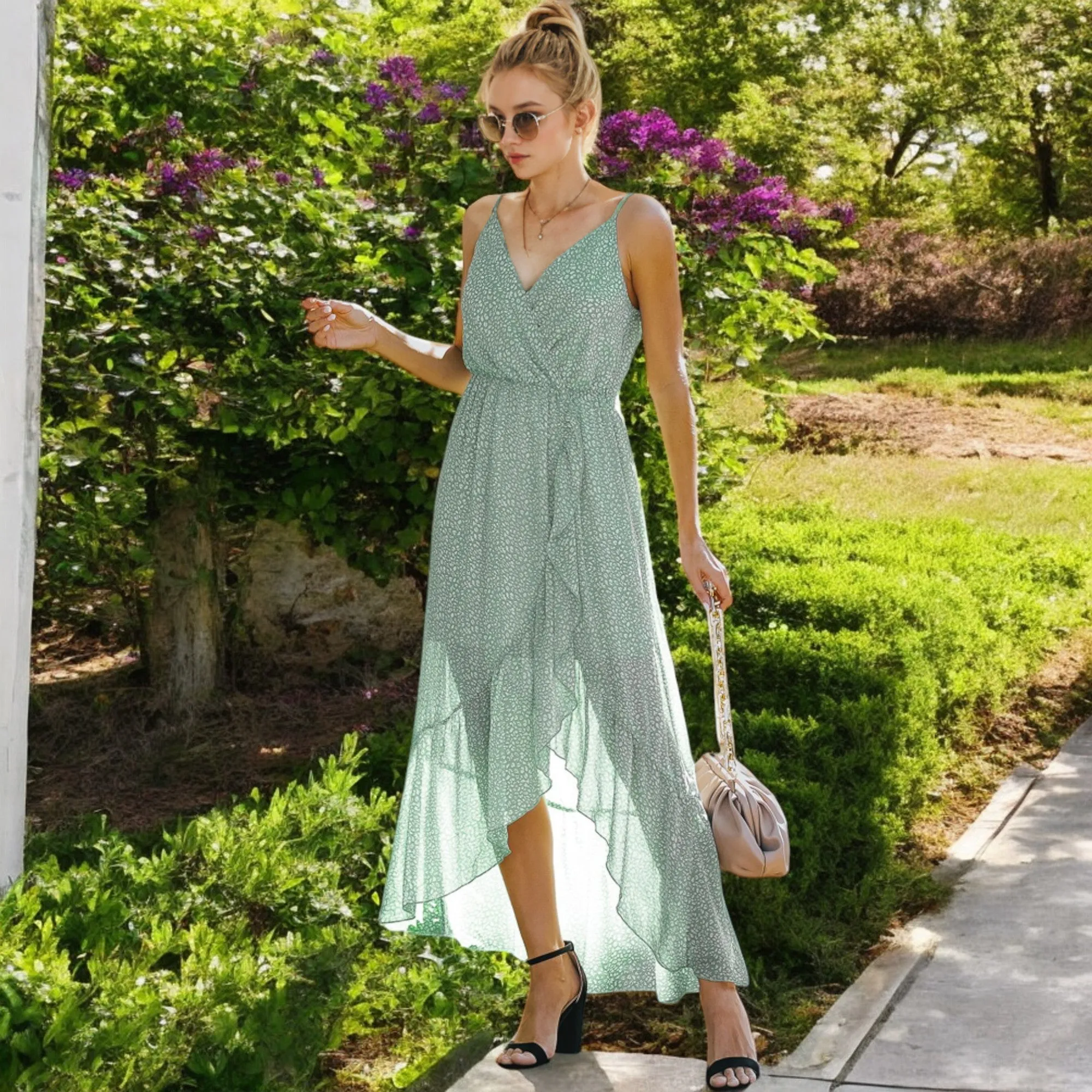 Anna-Kaci Women's Sleeveless V-Neck Wrap Maxi Dress with High-Low Hem