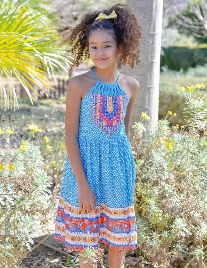 Arshiner Girls Dress Halter Neck Boho Crochet Hollow Out Sundress