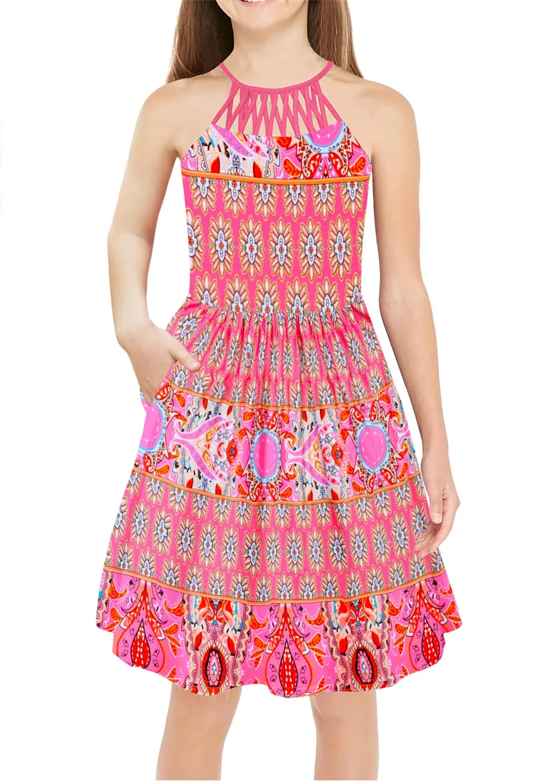 Arshiner Girls Dress Halter Neck Boho Crochet Hollow Out Sundress