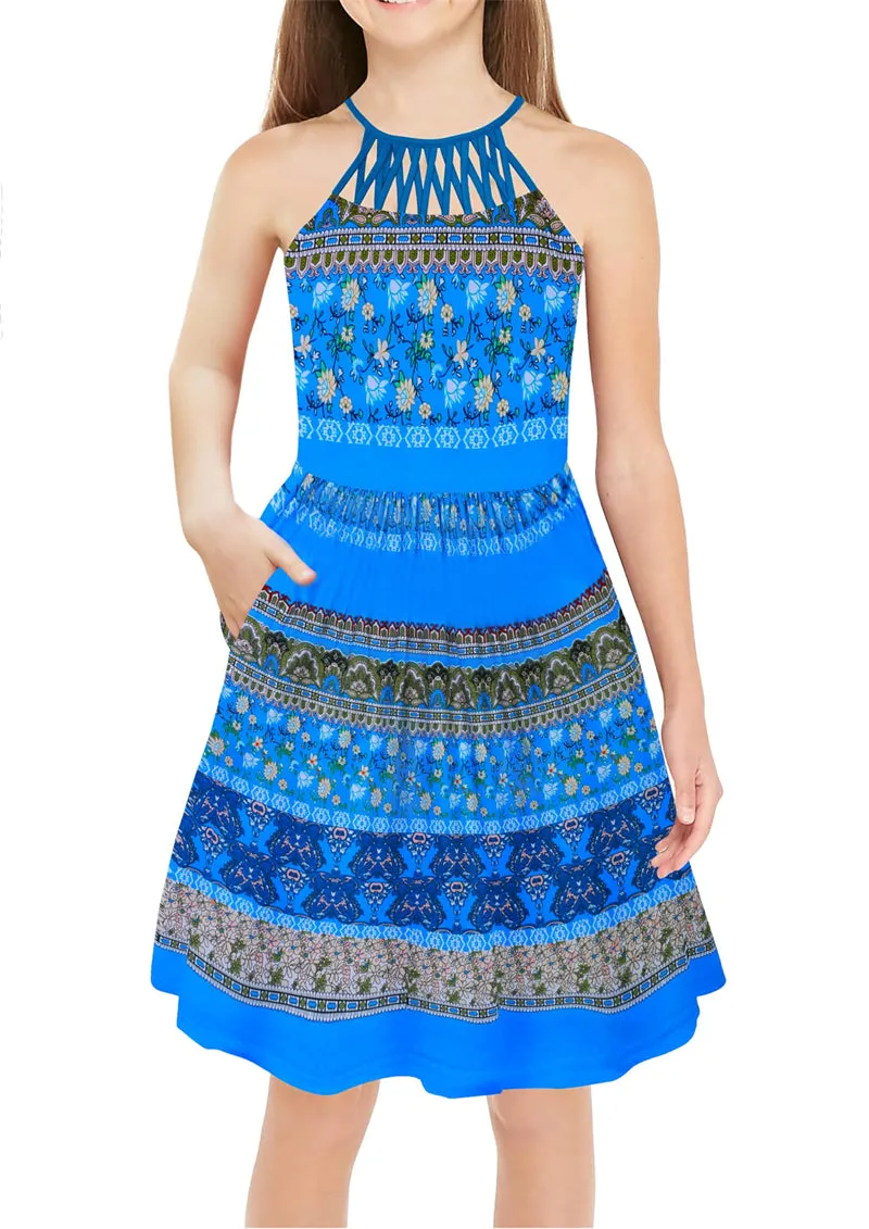 Arshiner Girls Dress Halter Neck Boho Crochet Hollow Out Sundress