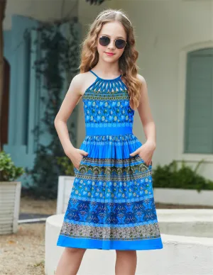 Arshiner Girls Dress Halter Neck Boho Crochet Hollow Out Sundress