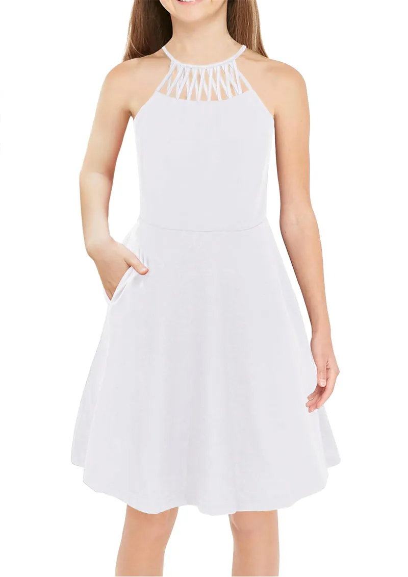 Arshiner Girls Dress Halter Neck Boho Crochet Hollow Out Sundress