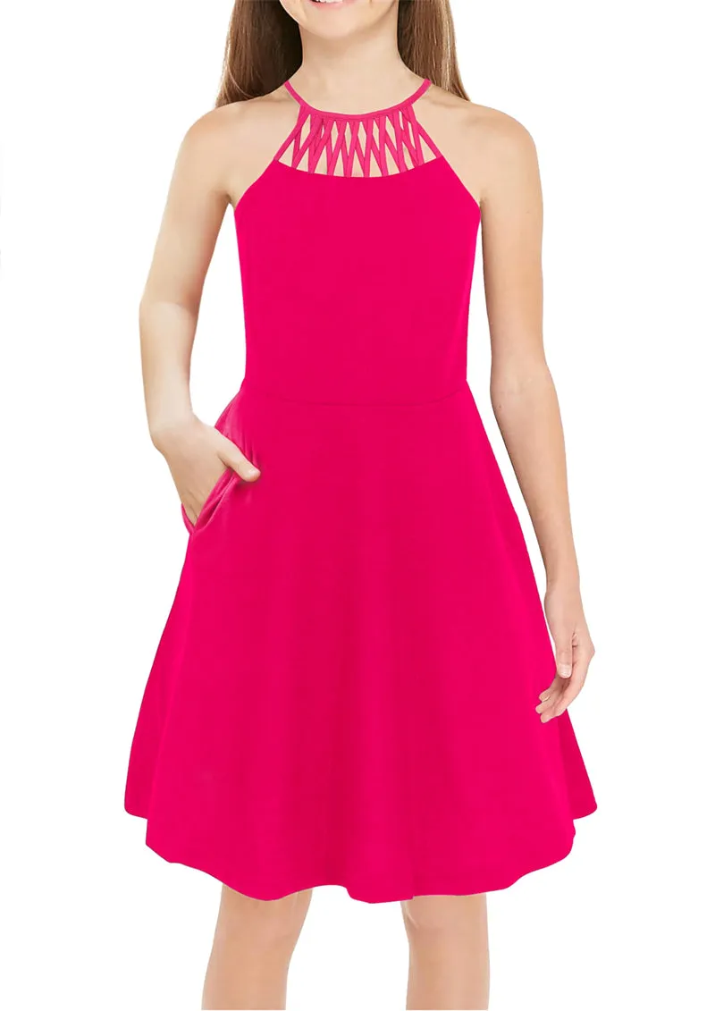 Arshiner Girls Dress Halter Neck Boho Crochet Hollow Out Sundress