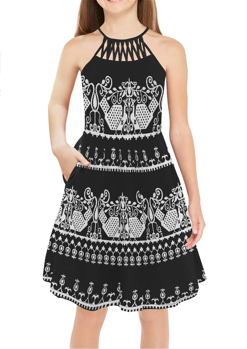 Arshiner Girls Dress Halter Neck Boho Crochet Hollow Out Sundress