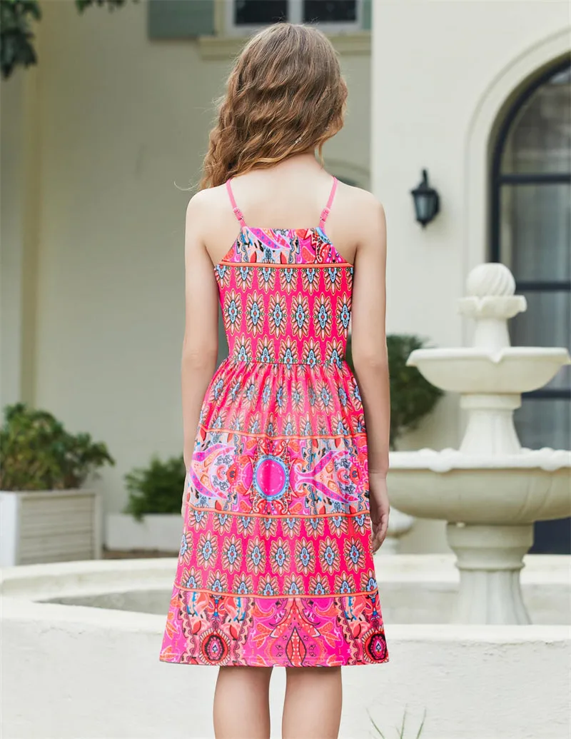 Arshiner Girls Dress Halter Neck Boho Crochet Hollow Out Sundress