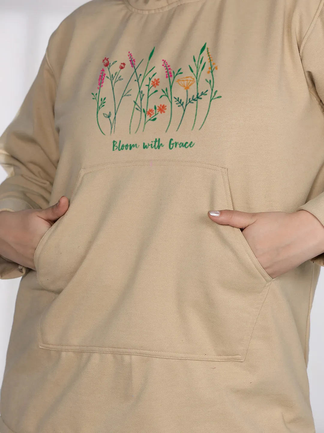 Beige Fleece Hoodie - PinkBlossom