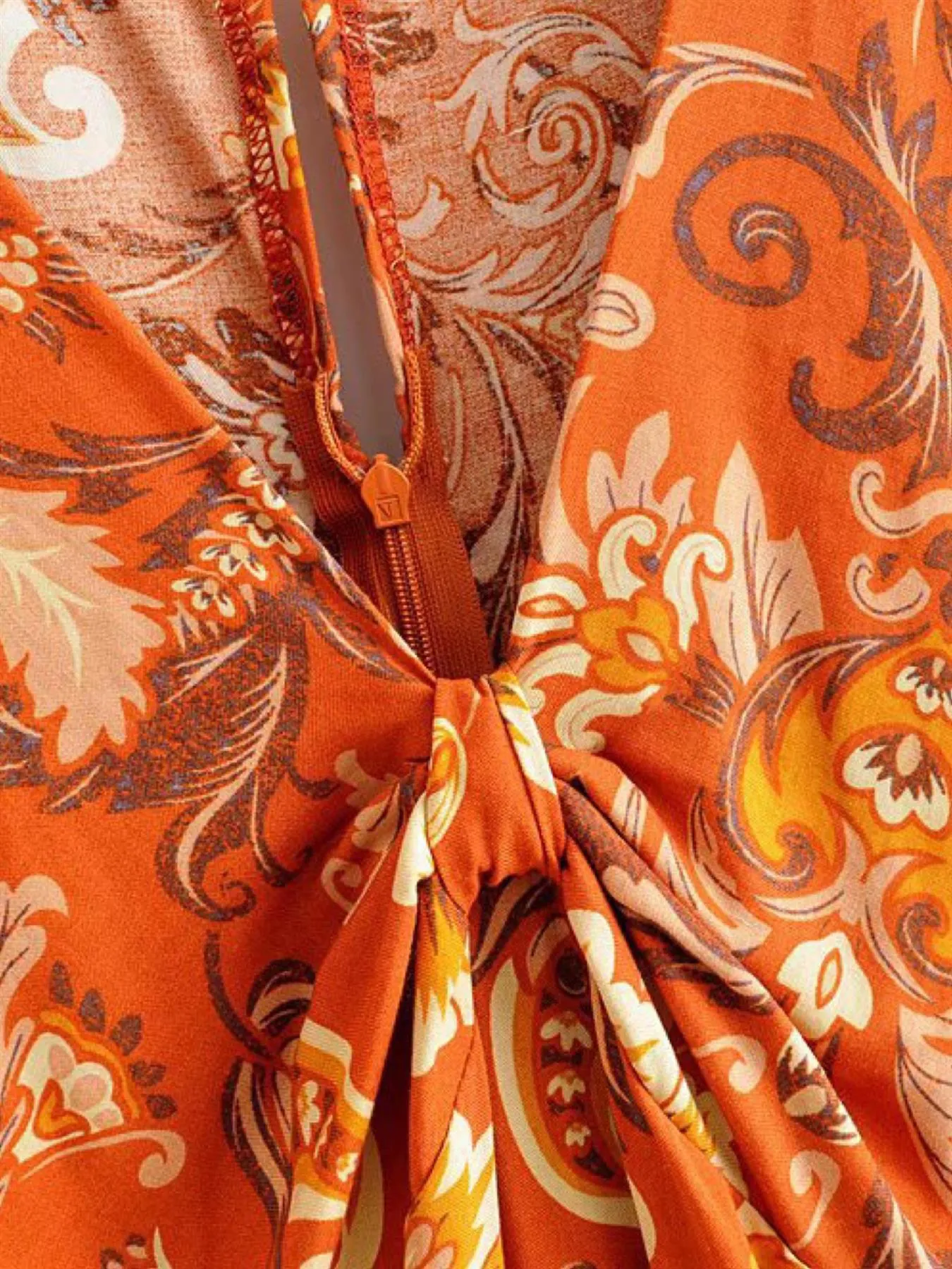 Boho V Neck Boho Midi Dress In Rusty