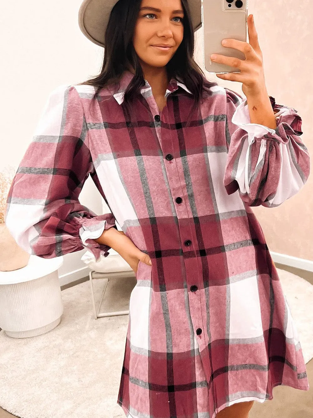 Burgundy Plaid Dress