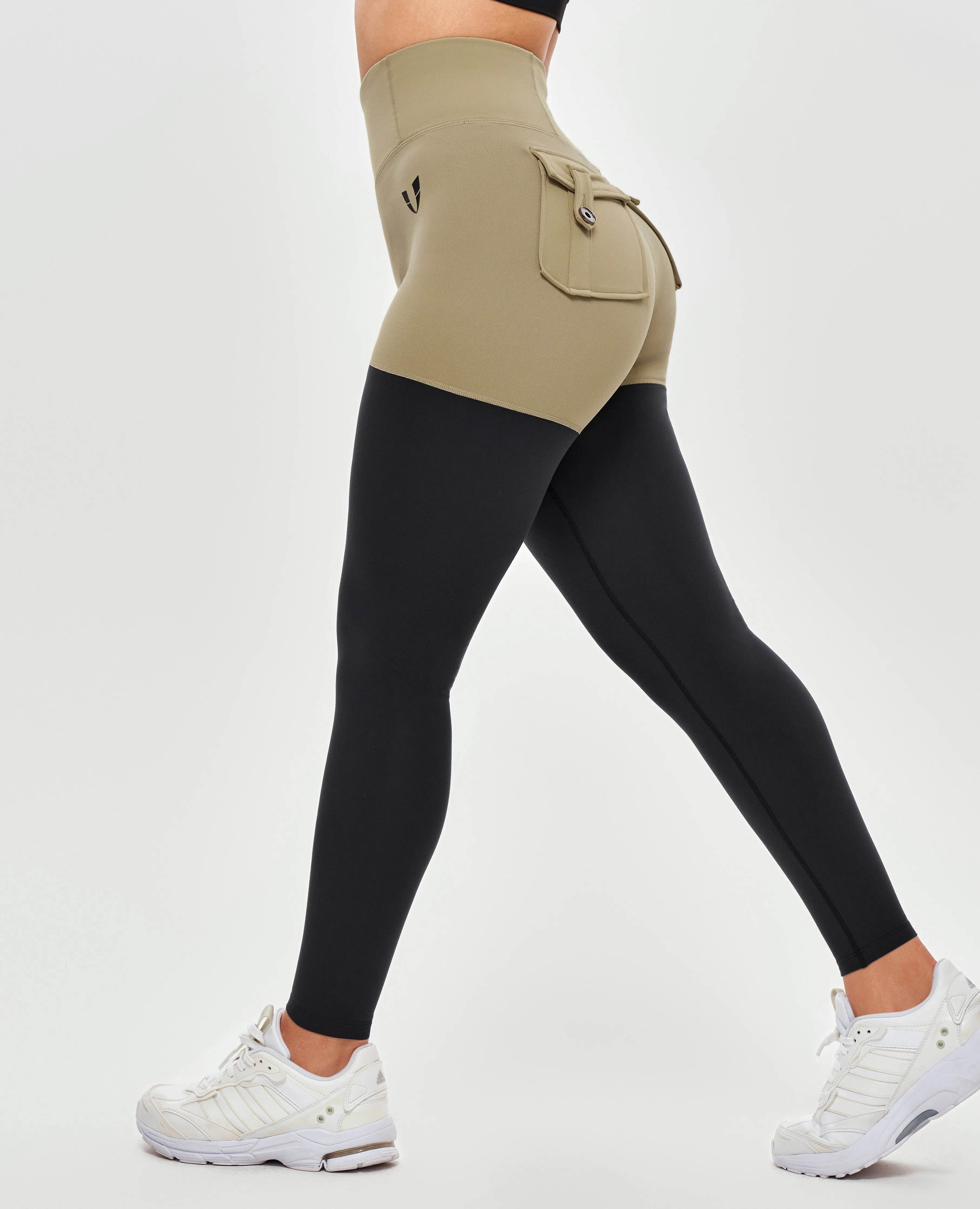Cargo Athletic Leggings - Beige and Black