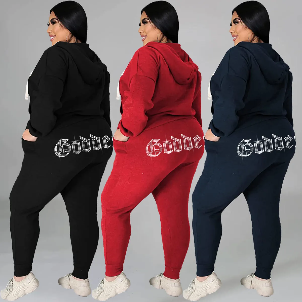 Casual Rhinestone Sweatshirt Set（AY1477）