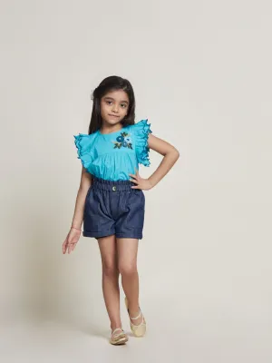 Cecilia Cotton Denim Girls Shorts - Navy