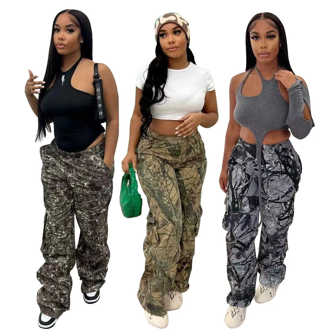 Fashion casual camouflage printed cargo pants AY2737