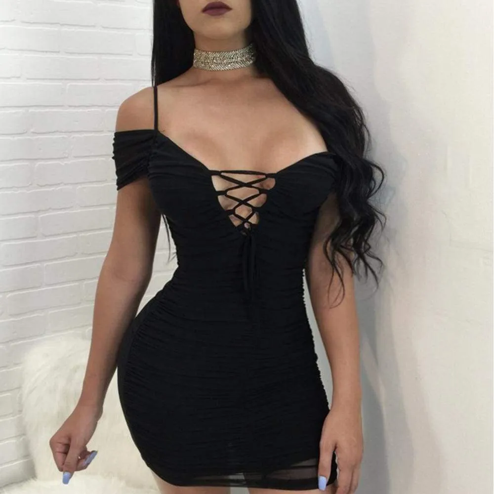 FashionSierra - Women Ladies Bandage Bodycon Short Mini Dress Off Shoulder Evening Party Clubwear Summer Dress Sundress