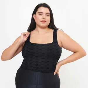 Fitted Tank w/ Built-In Bra - Black Links Pattern