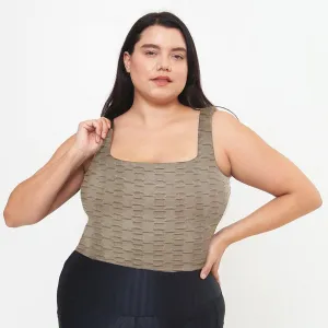 Fitted Tank w/ Built-In Bra - Simply Taupe Links Pattern