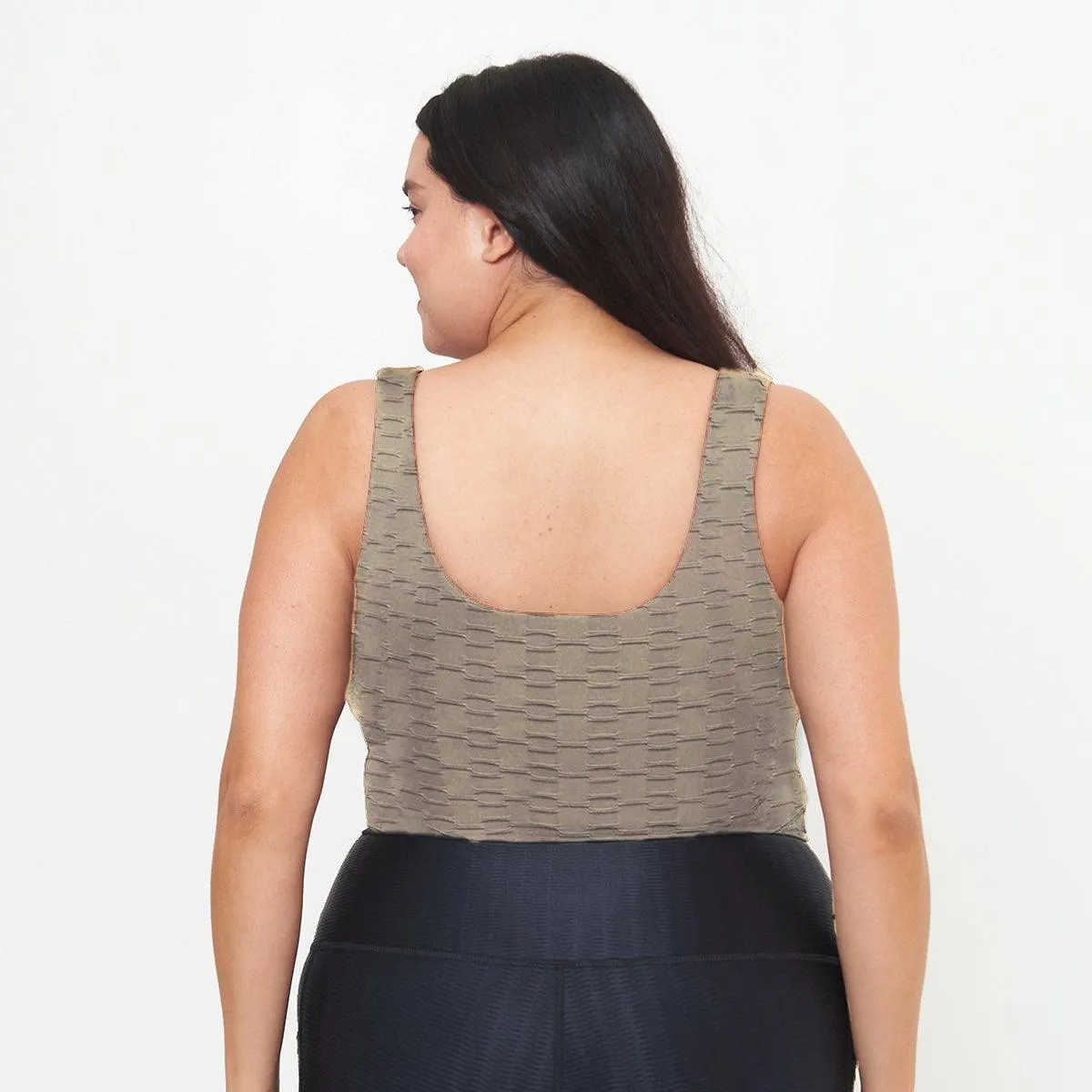 Fitted Tank w/ Built-In Bra - Simply Taupe Links Pattern