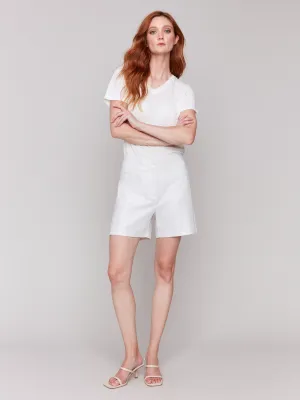 Foil Linen Shorts with Patch Pockets - Champagne