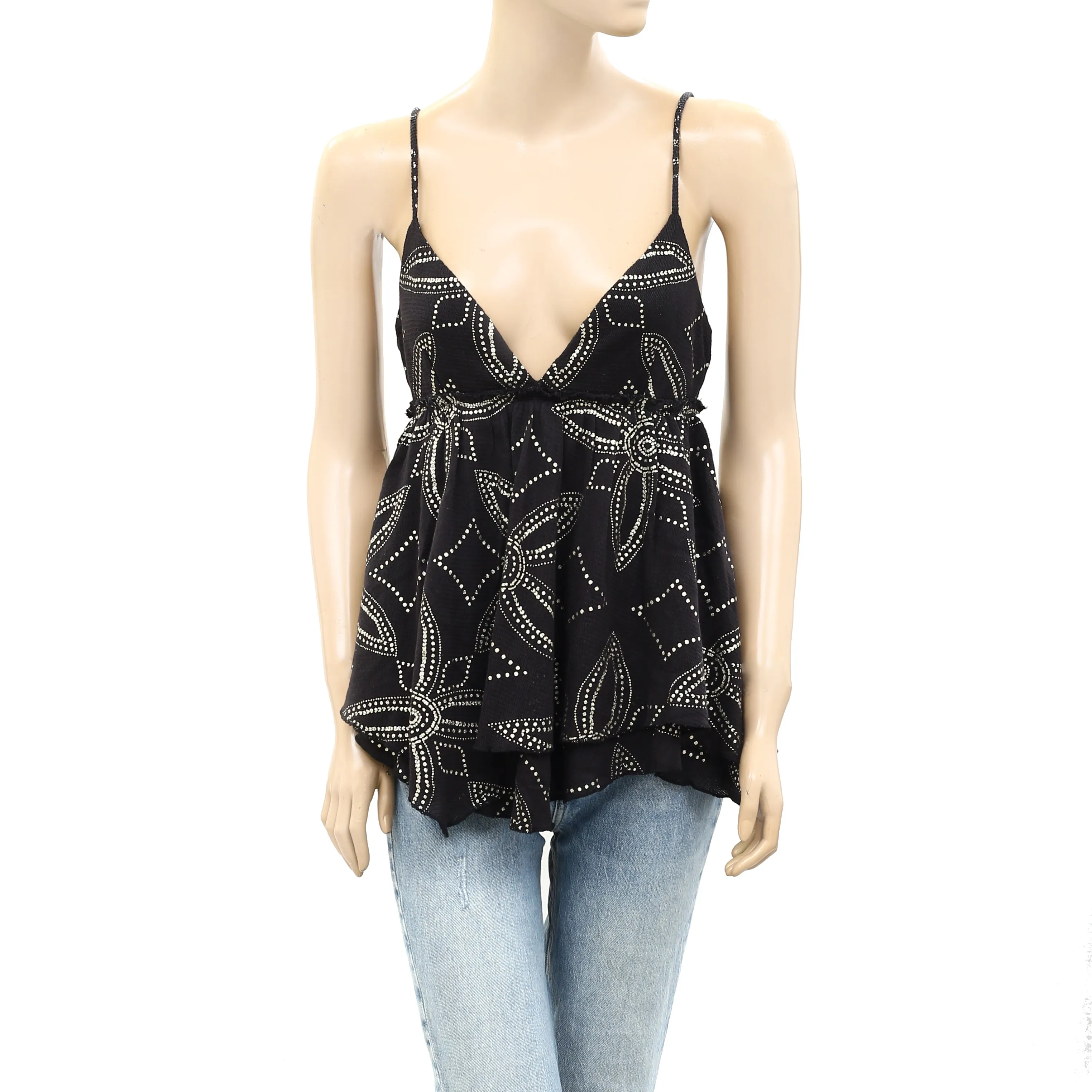Free People Dot Printed Tank Blouse Top