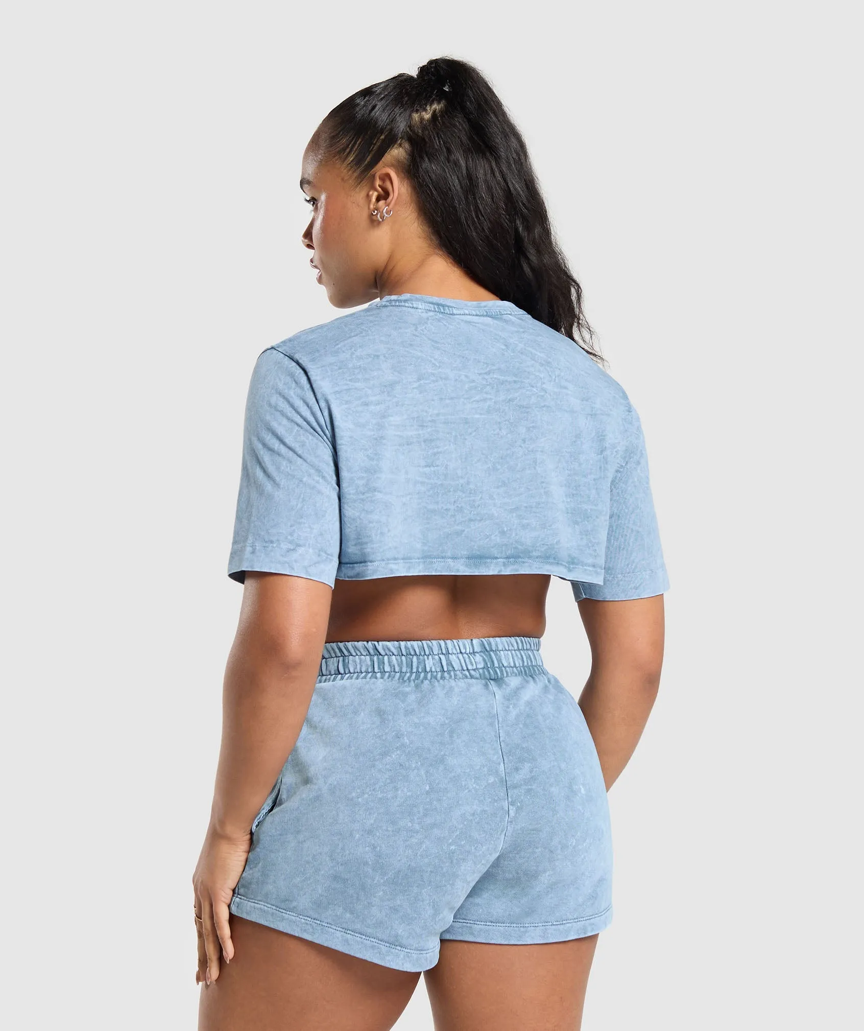 Gymshark Collegiate Shadow Washed Crop Top - Faded Blue