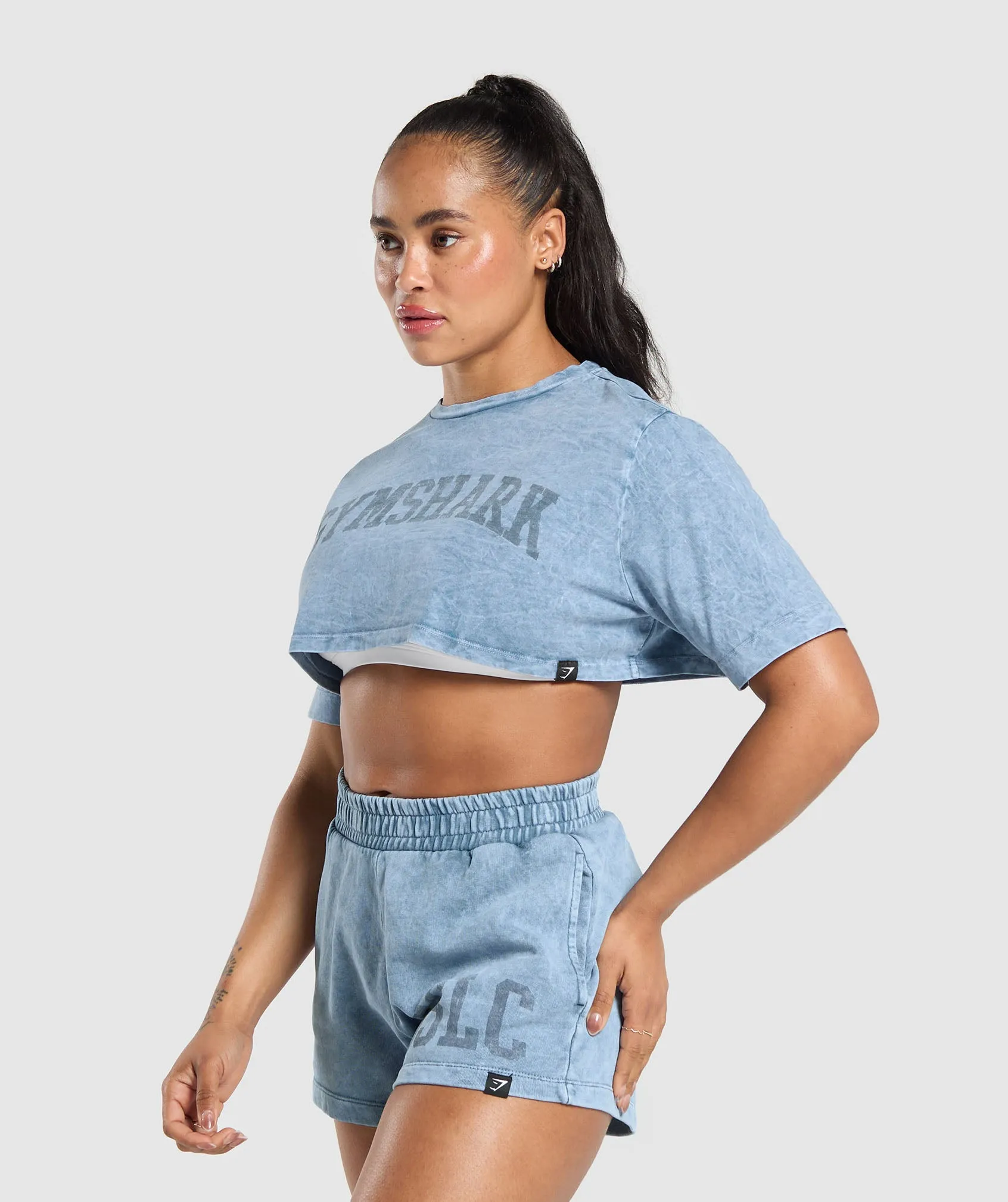 Gymshark Collegiate Shadow Washed Crop Top - Faded Blue