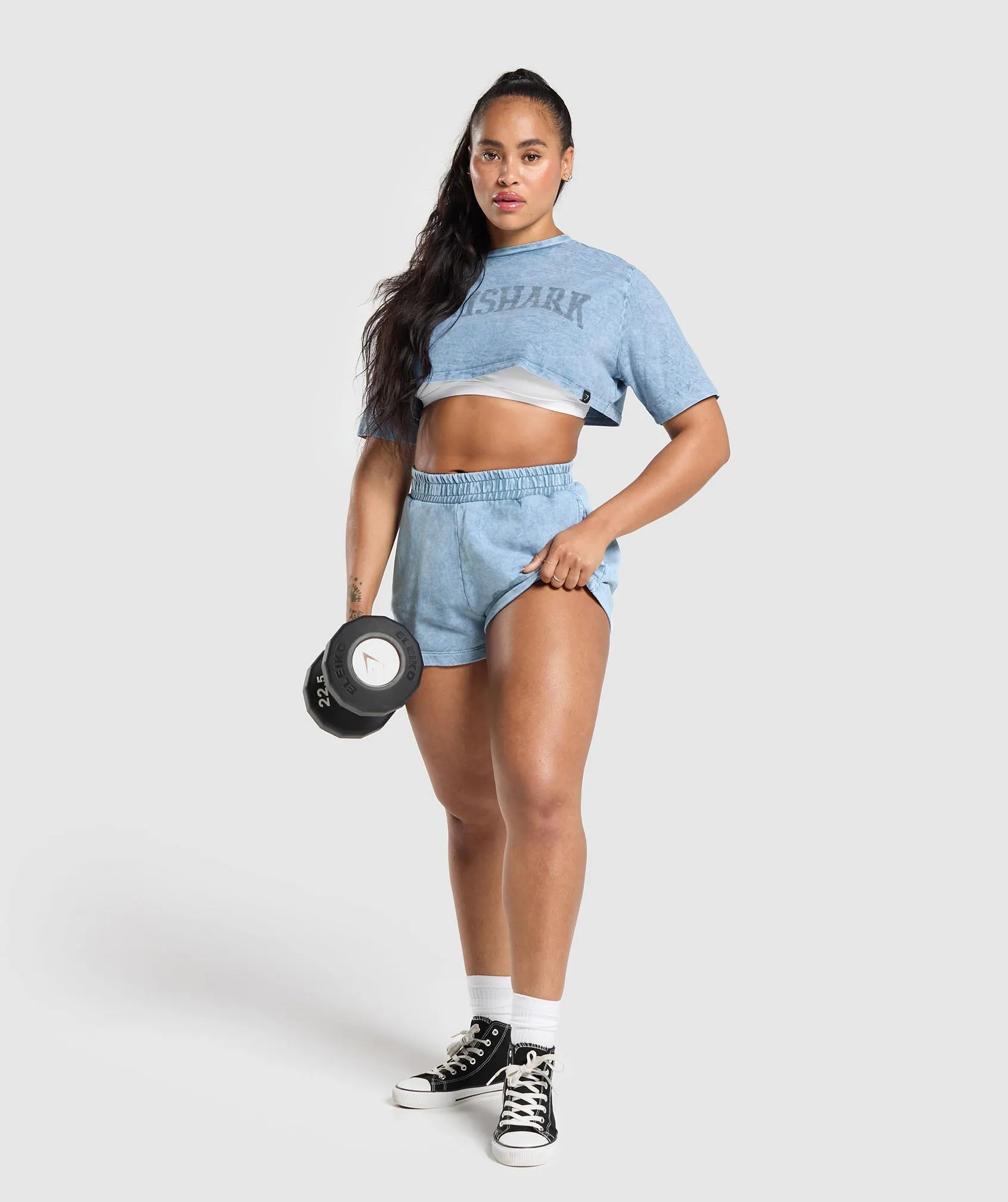 Gymshark Collegiate Shadow Washed Crop Top - Faded Blue