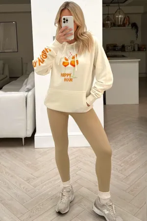 Happy hour ecru printed hoodie