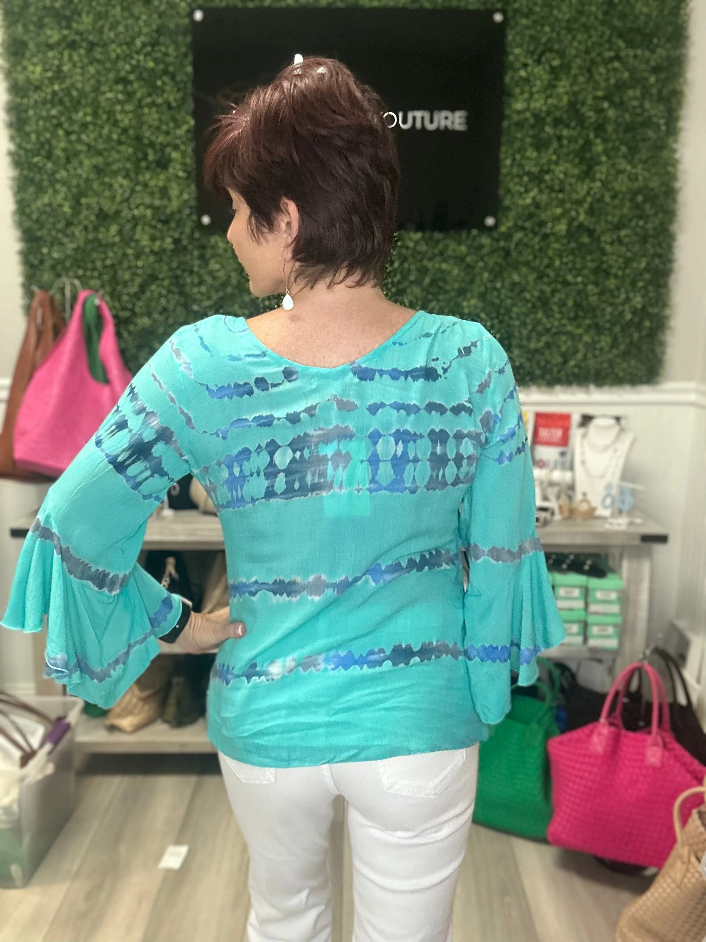 Island V Neck Top with Ruffle Sleeve
