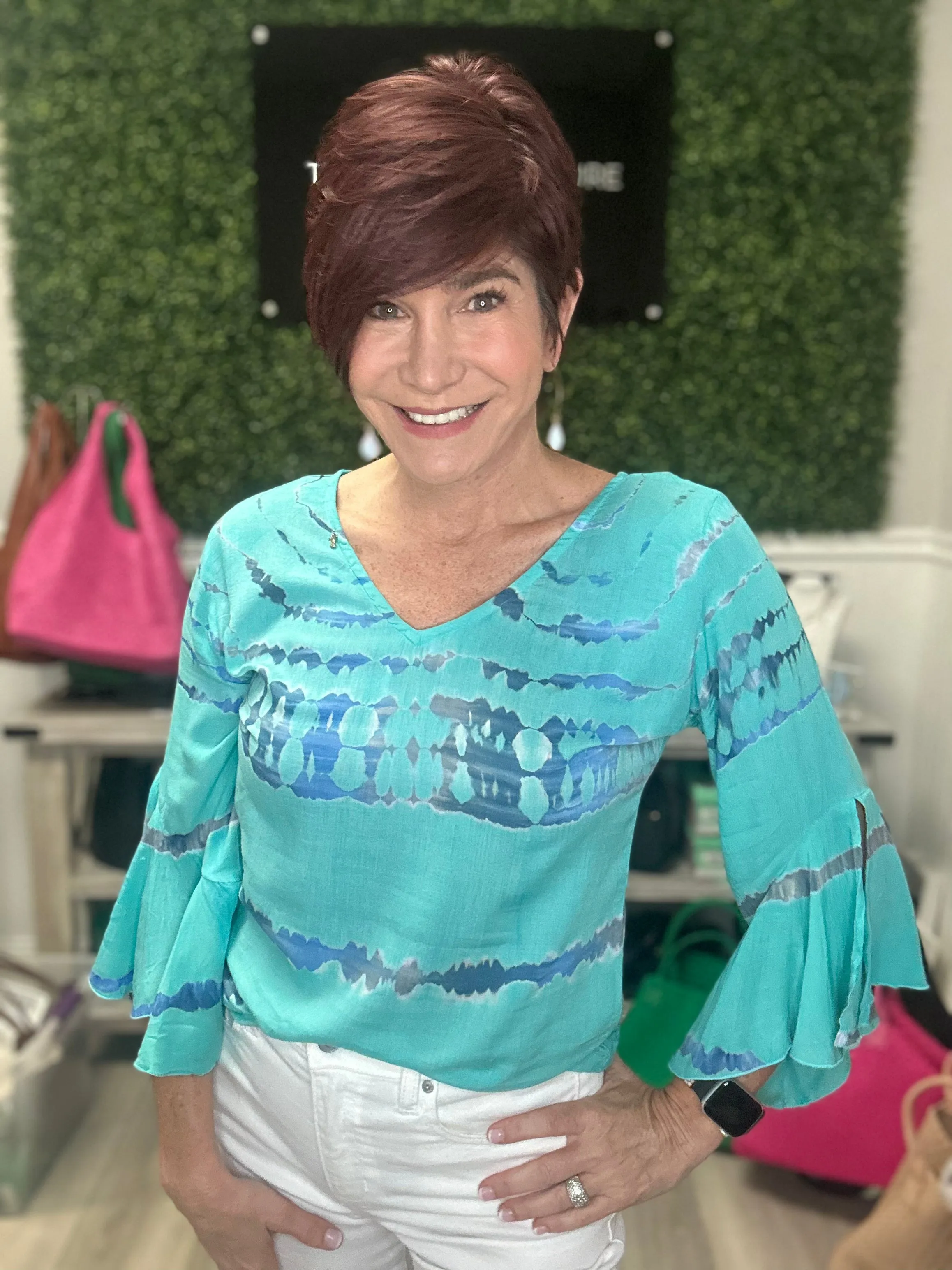 Island V Neck Top with Ruffle Sleeve