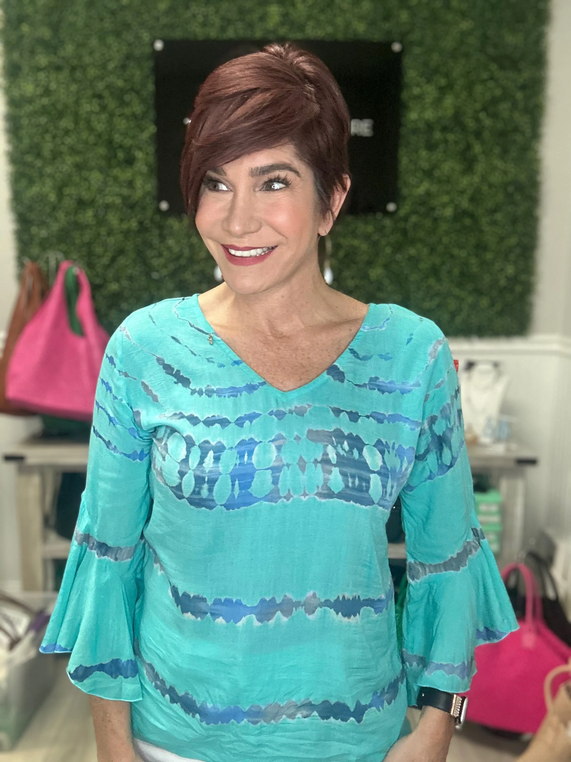 Island V Neck Top with Ruffle Sleeve