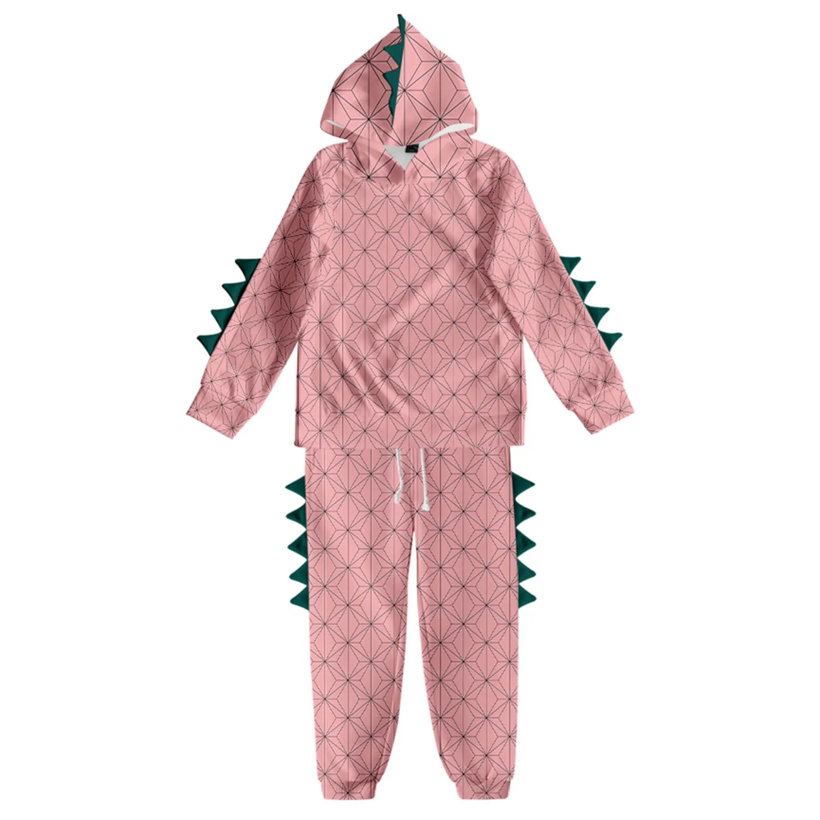 Kids Dinosaur Hoodie and Pants Demon Tanjiro Zenitsu Nezuko Shinobu Giyu Cosplay Suits