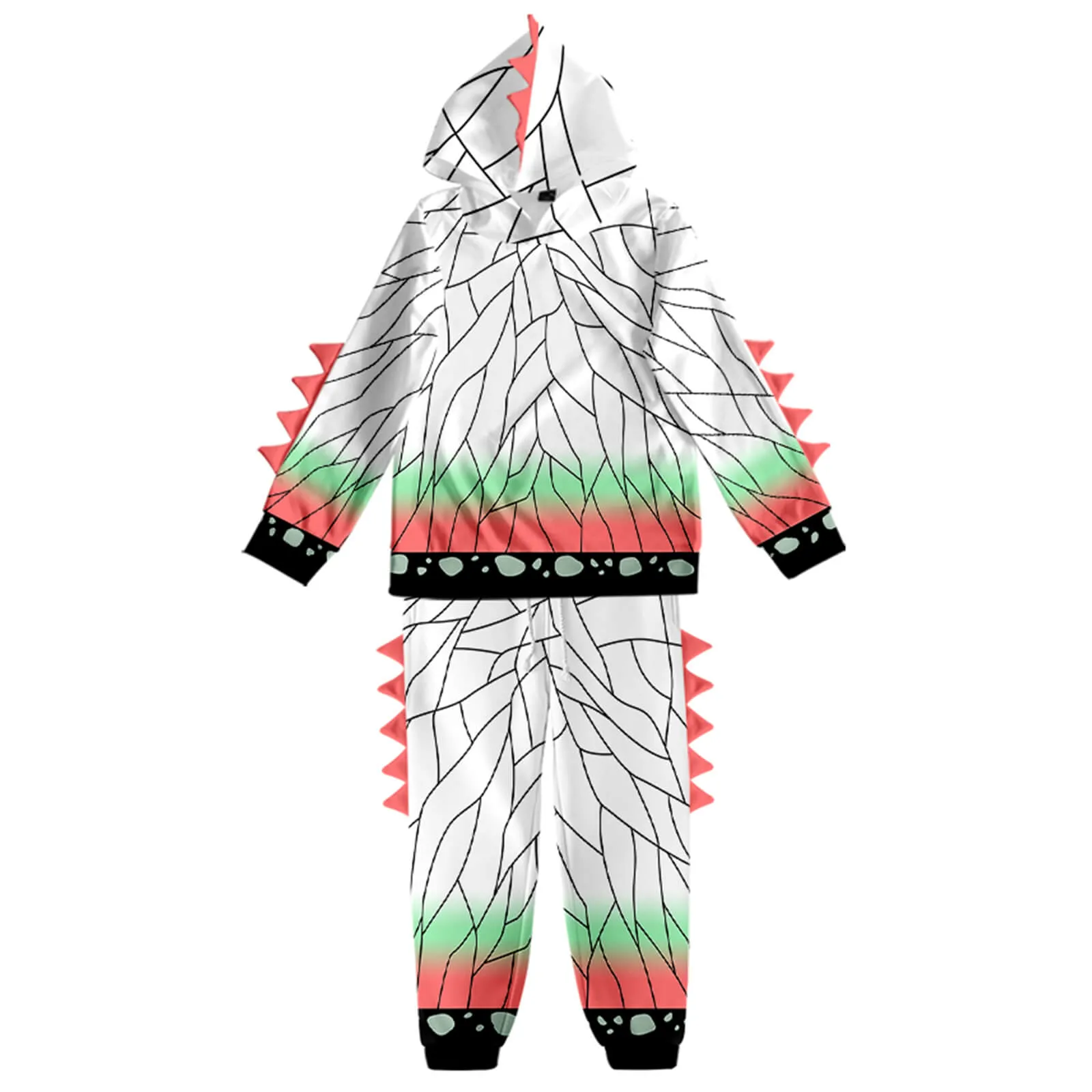 Kids Dinosaur Hoodie and Pants Demon Tanjiro Zenitsu Nezuko Shinobu Giyu Cosplay Suits