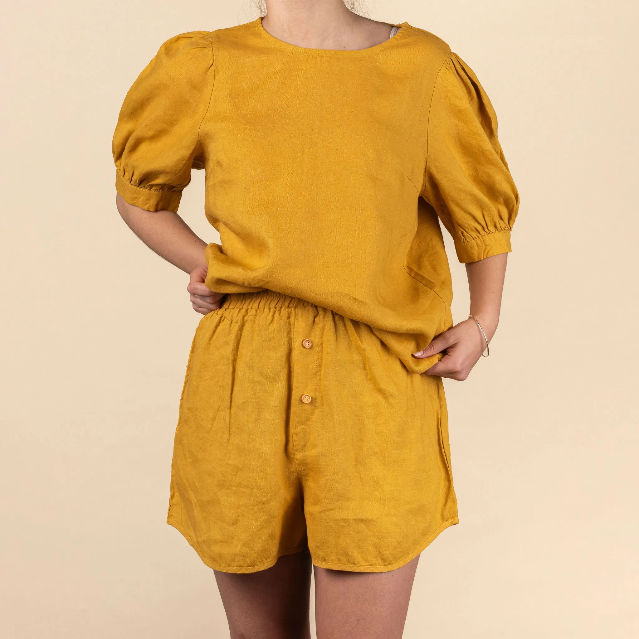 Ladies Linen Top - Mustard
