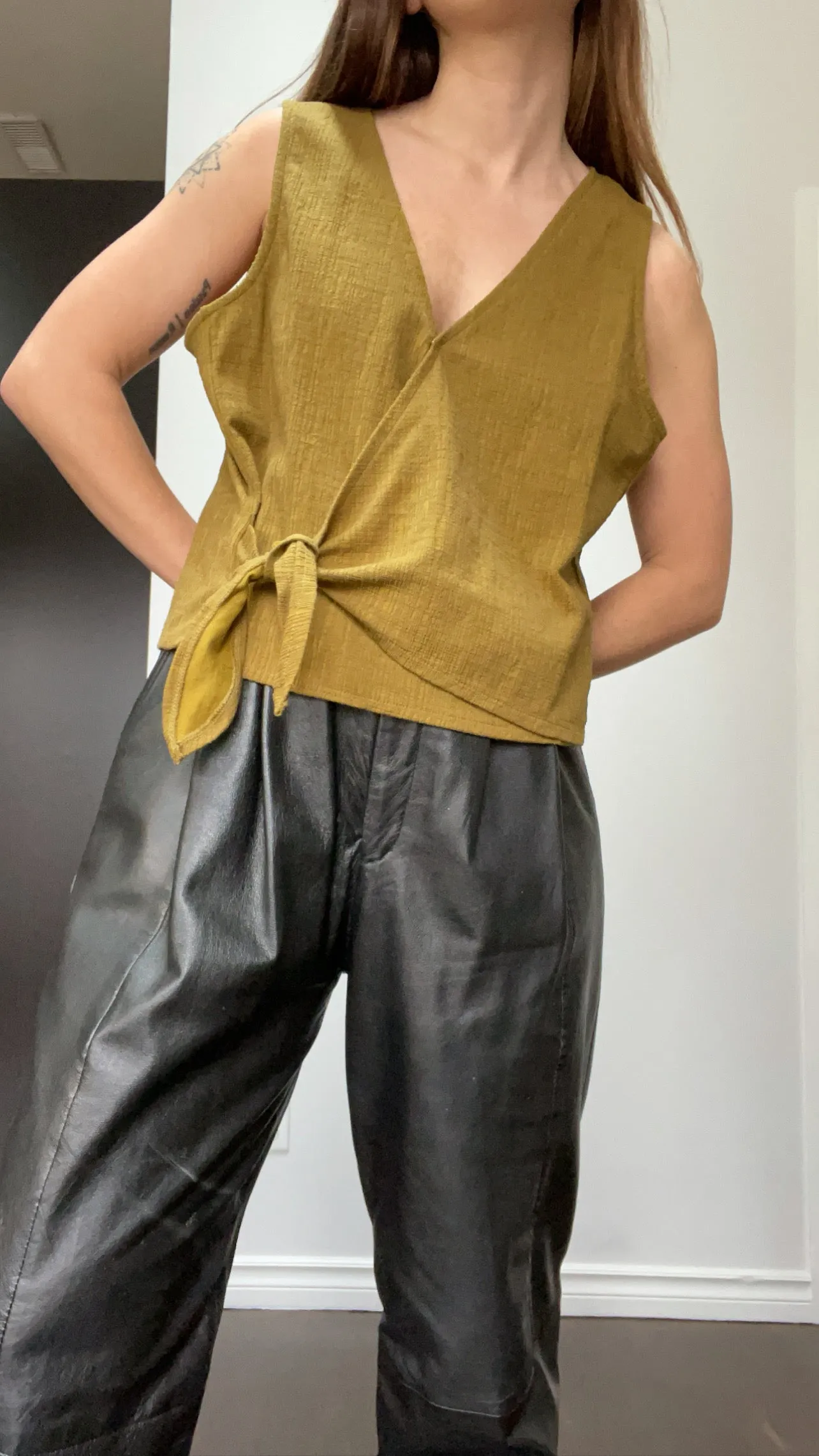 Madewell Mossy Sash-Tie Wrap Top - L