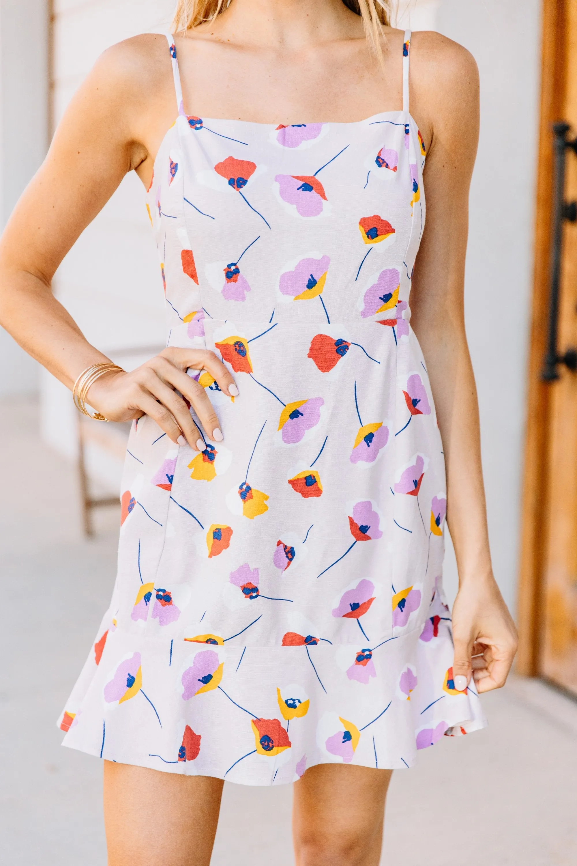 Make An Effort Taupe White Floral Dress