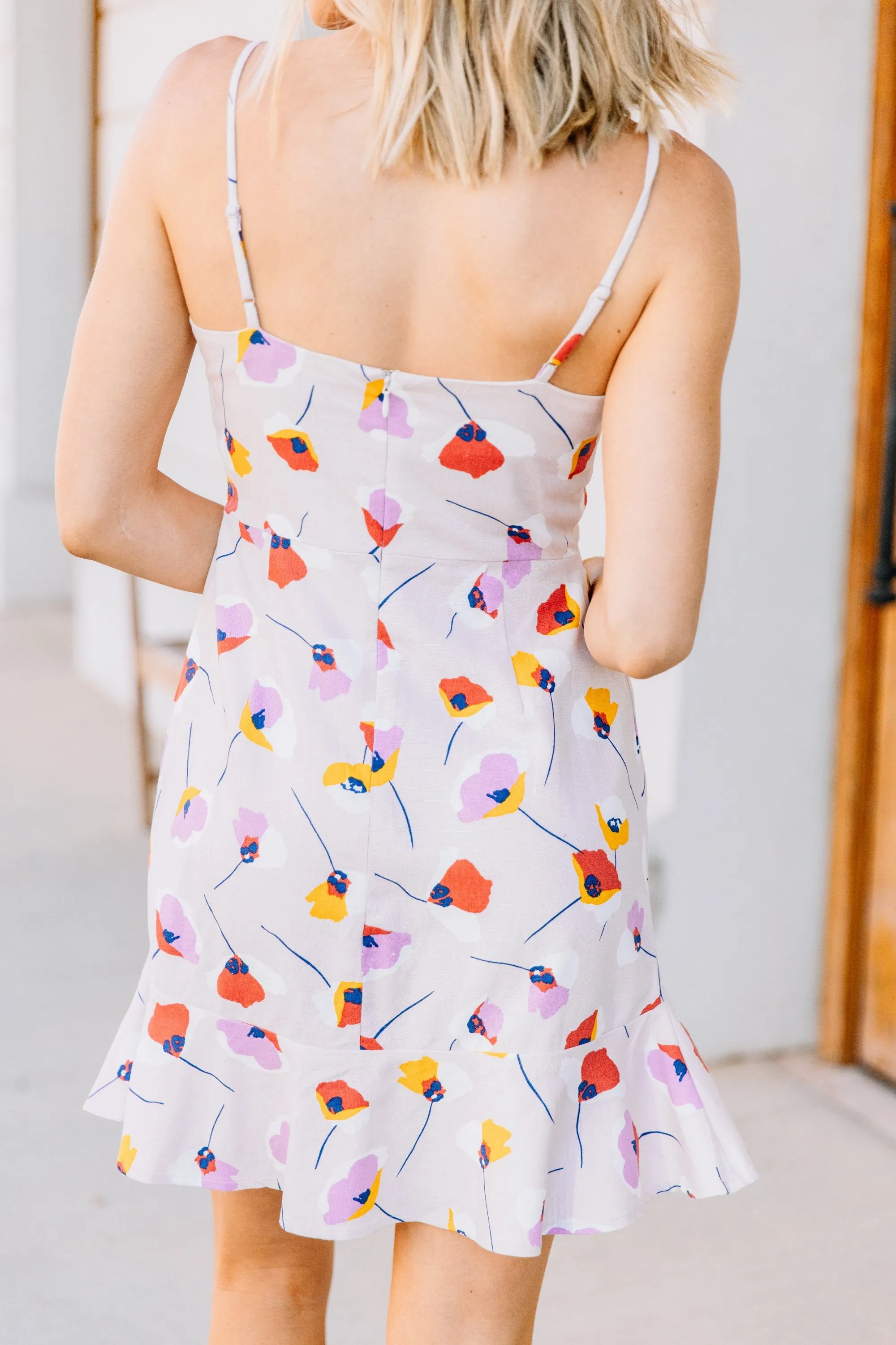 Make An Effort Taupe White Floral Dress