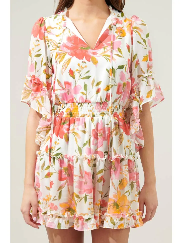 Maldonado Floral Bell Sleeve Mini Dress