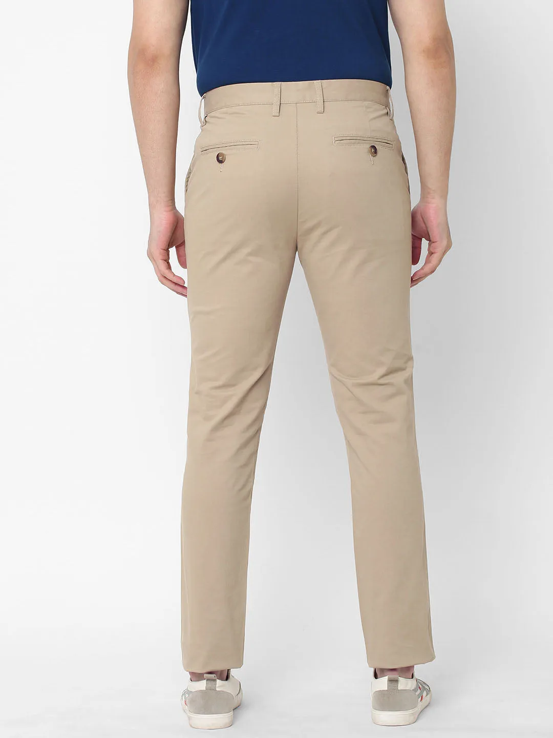 Men's Khaki Cotton Lycra Slim Fit Pant