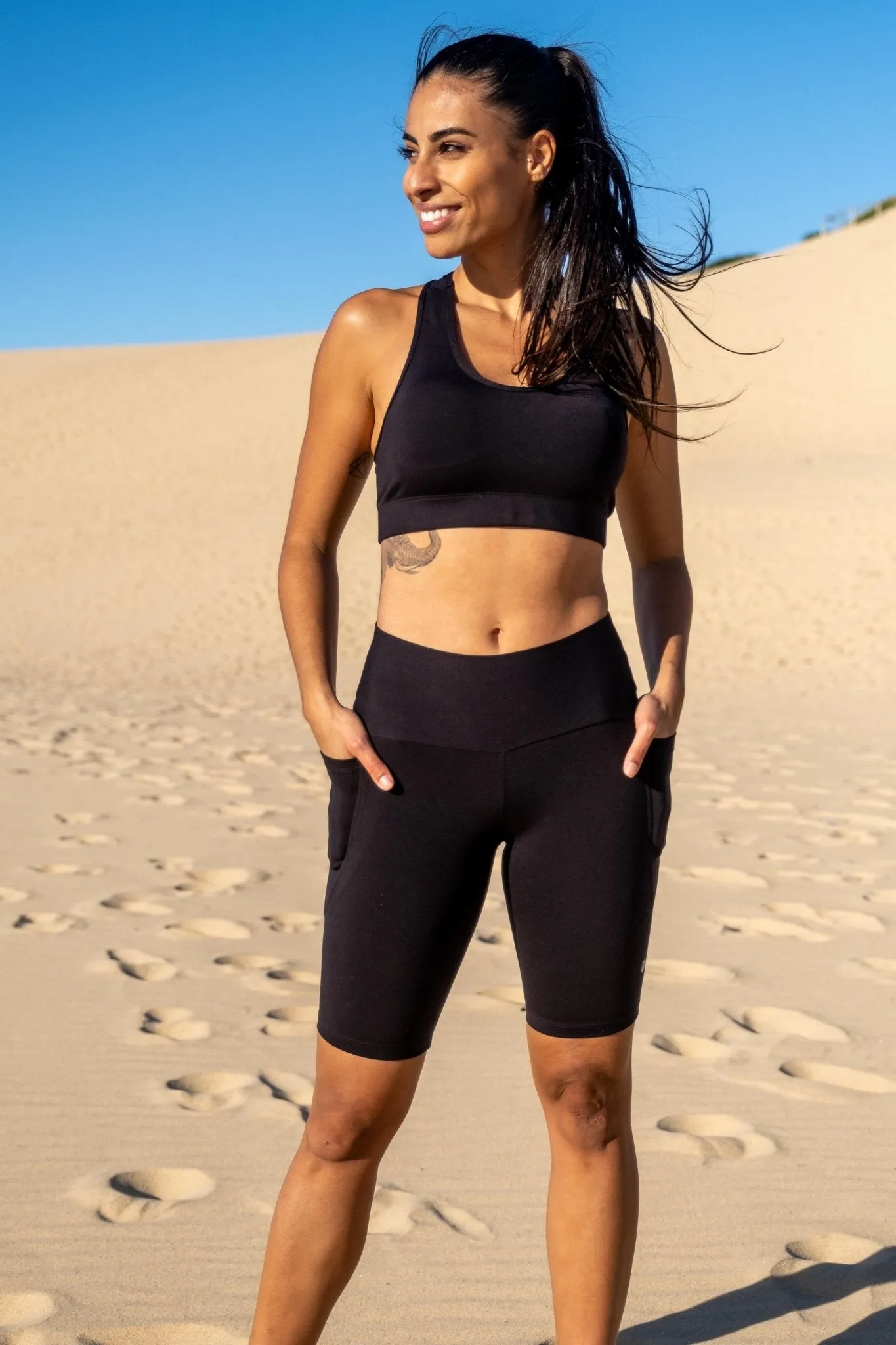Mid Waist Long Shorts - Black