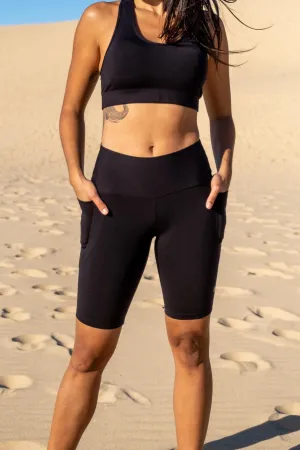 Mid Waist Long Shorts - Black