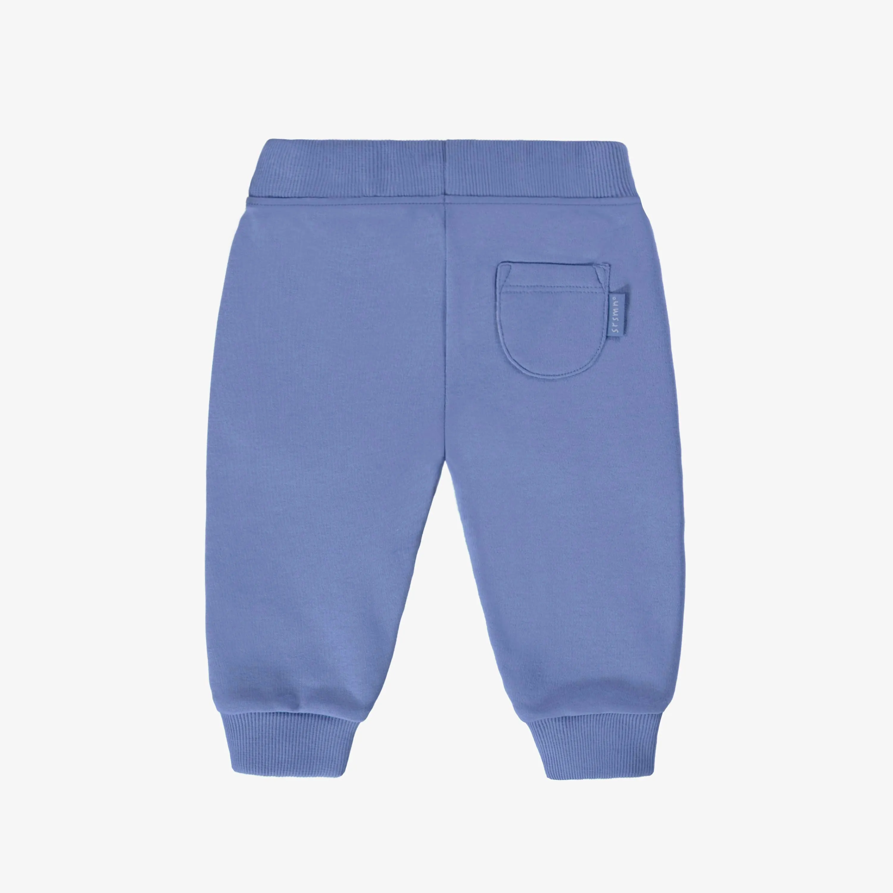 Pantalon bleu coupe régulière de style jogger en coton ouaté brossé, bébé || Blue regular-fit pants, jogger style, in brushed cotton fleece, baby